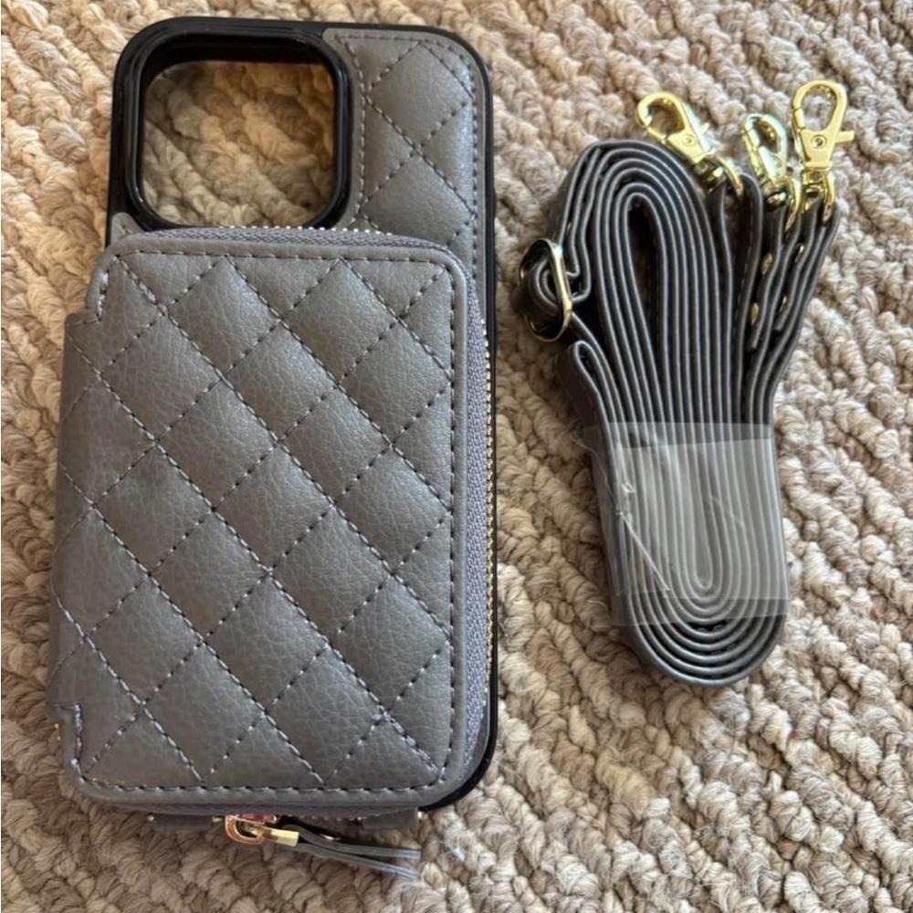 Gray Quilted Phone Case Wallet Style